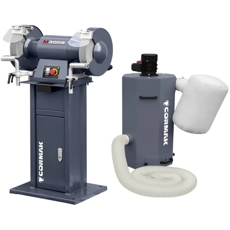 CORMAK M300S polizor industrial cu doua discuri, cu baza si extractie pentru aschii metalice, aschii MDC750 400V CORMAK - 1