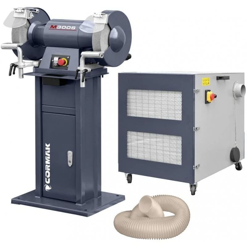 CORMAK M300S polizor industrial cu doua discuri, cu baza si extractie pentru aschii metalice, aschii MDC1500 400V CORMAK - 1