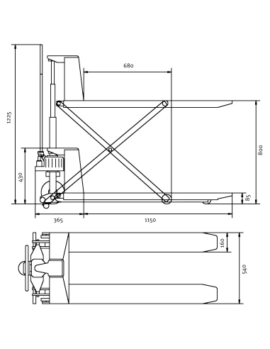 Transpalet foarfeca Unicraft, 800mm ridicare