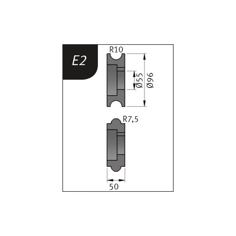 Set de role de indoire Tip E2, Ø 96 x 55 x 50 mm, R 10 / 7,5 mm METALLKRAFT Germania - 1