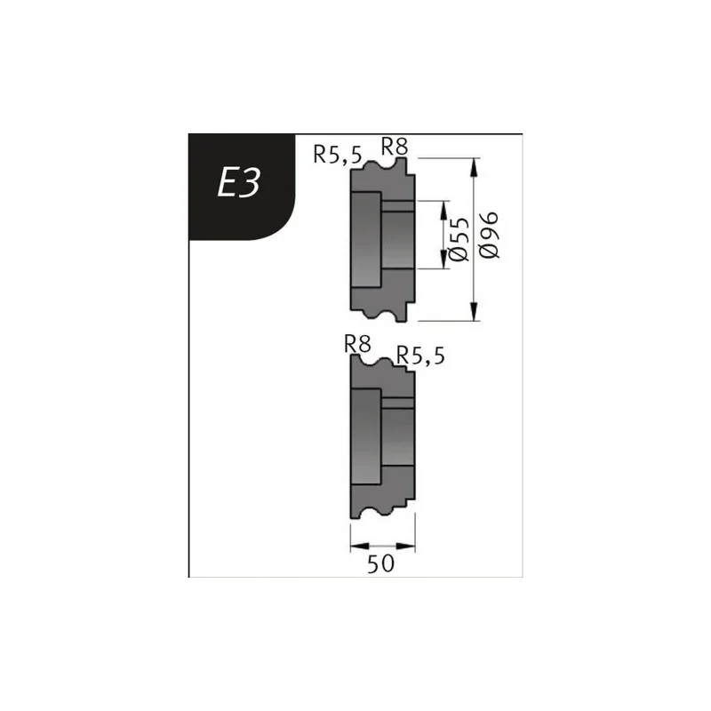 Set de role de indoire tip E3, Ø 96 x 55 x 50 mm, R 5,5+8 / 8+5,5 mm METALLKRAFT Germania - 1