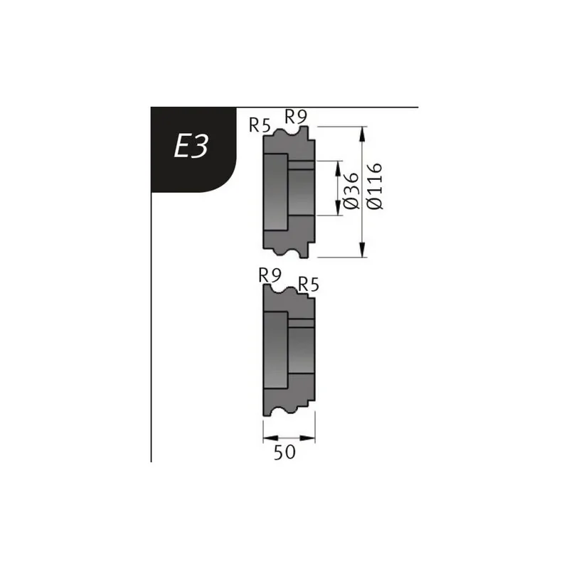 Set de role de indoire, tip E3, Ø 116 x 36 x 50 mm, R 5+9 / 9+5 mm METALLKRAFT Germania - 1