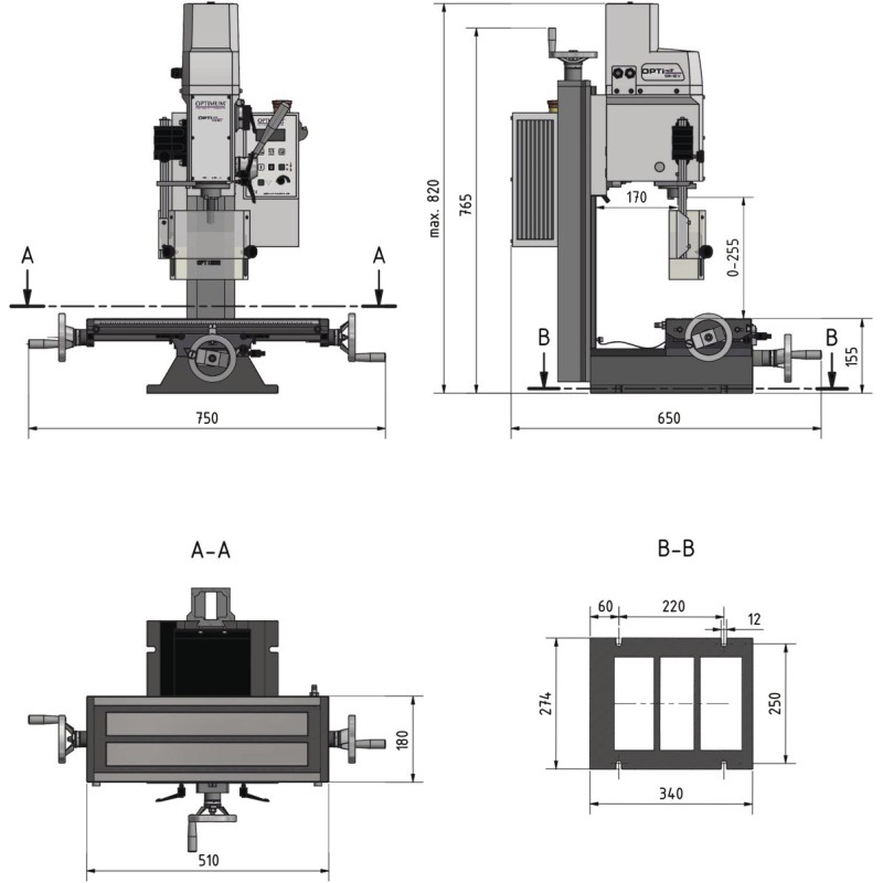 Masina de frezat Optimum MH 20 V pentru precizie industriala