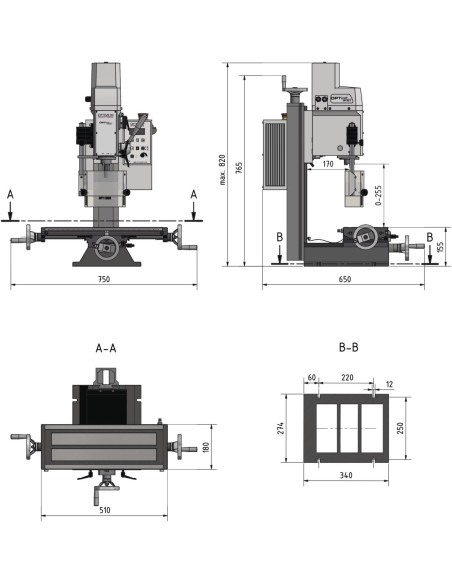 Masina de frezat Optimum MH 20 V pentru precizie industriala