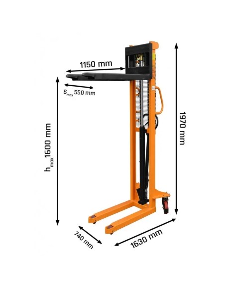 Stivuitor manual 1000 kg, liftare 1600 mm, stabilitate