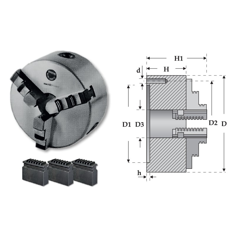 Universal cu 3 bacuri, precizie DIN 6350, diametru 80 mm