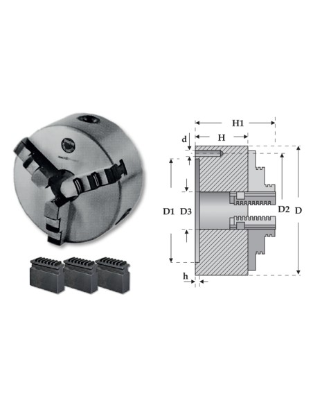 Universal cu 3 bacuri, precizie DIN 6350, diametru 80 mm