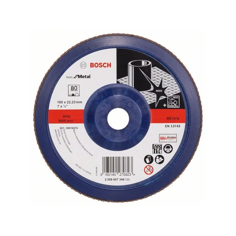 Disc de slefuire evantai X571, Best for Metal D 180mm G 80, drept BOSCH - 1