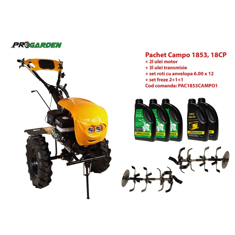 Pachet motocultor Campo 1853, benzina, EURO5, 18CP, 2+1 trepte, ulei motor si transmisie incluse PROGARDEN - 1