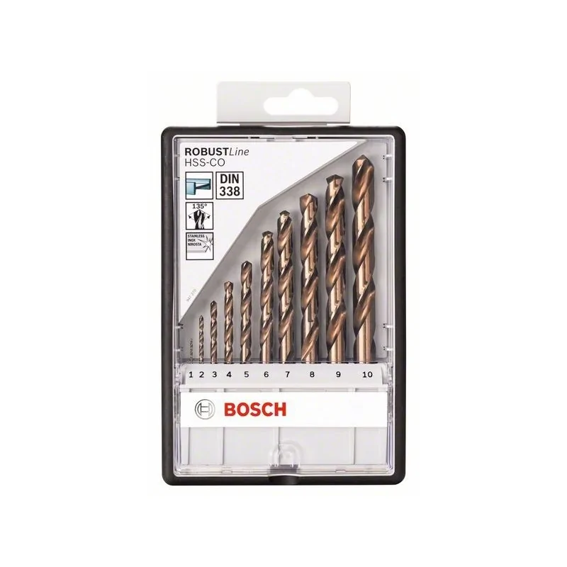 Set Robust Line burghie pentru metal HSS-Co 1, 2, 3, 4, 5, 6, 7, 8, 9, 10mm set 10 buc. BOSCH - 1