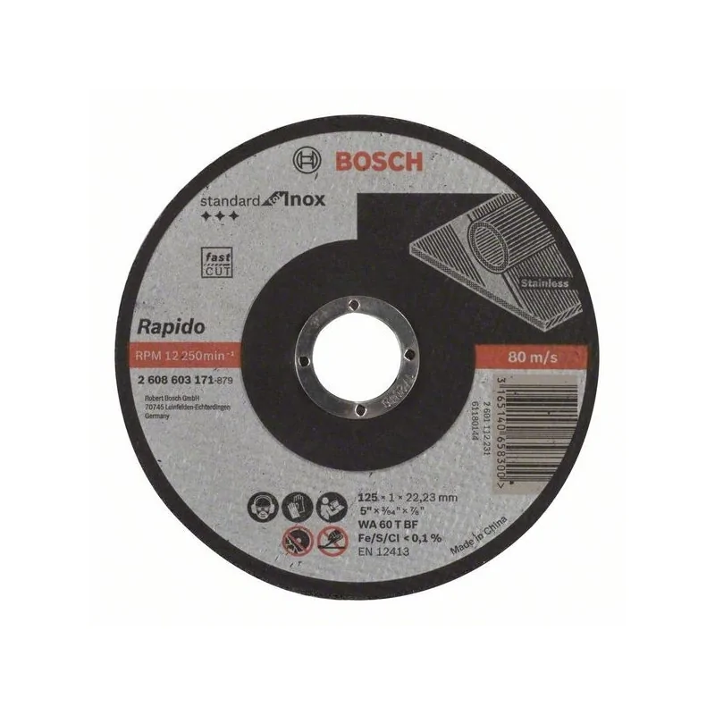 Disc de taiere drept Standard for Inox - Rapido WA 60 T BF, 125mm, 22,23mm, 1 BOSCH - 1