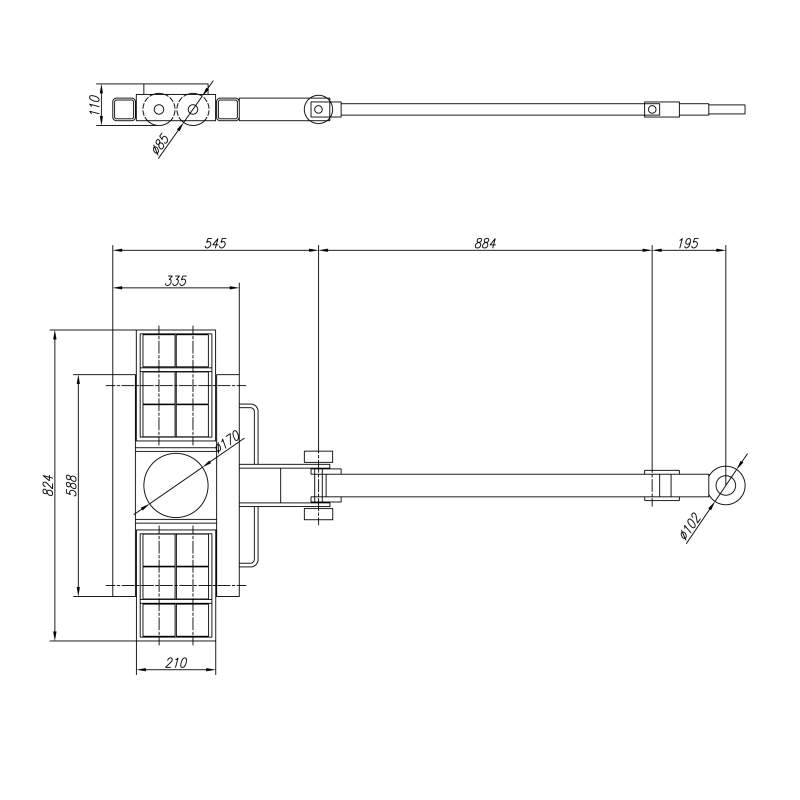 Sasiu Cormak WL9 cu role poliuretan, capacitate 9000 kg