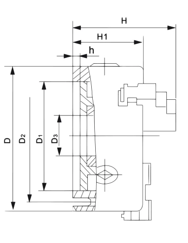 Universal 3 bacuri DK11-100, ideal pentru strunguri metal