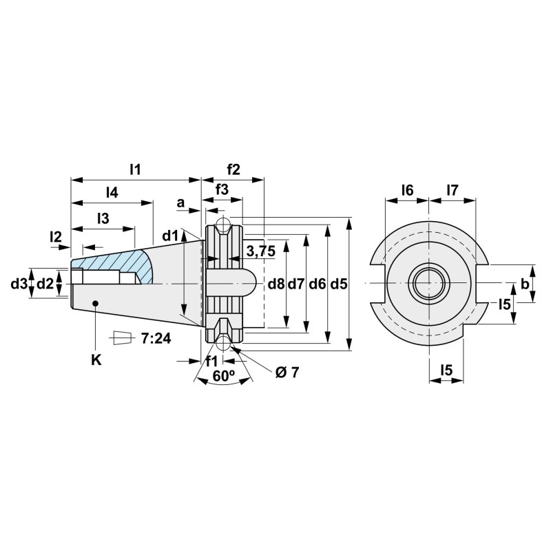 Adaptor DIN 69871 A ISO 30 B 12 robust