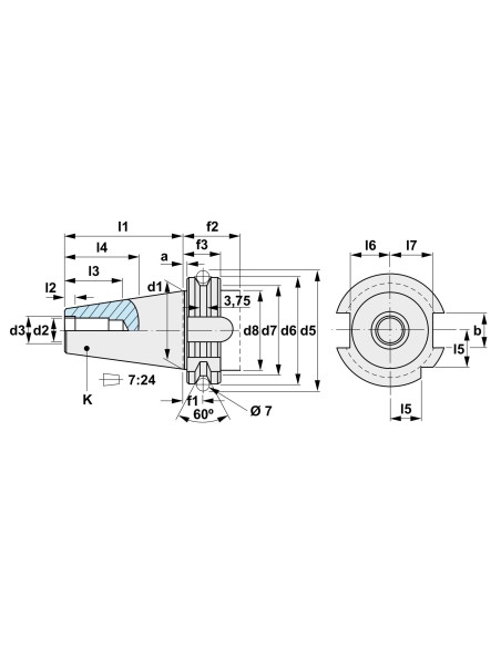 Adaptor DIN 69871 A ISO 30 B 12 robust