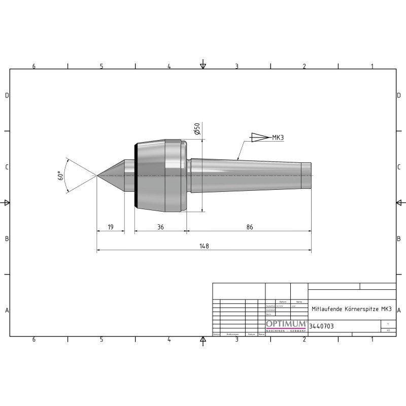 Varf de centrare MK 3 pentru strunguri metal, precizie superioara