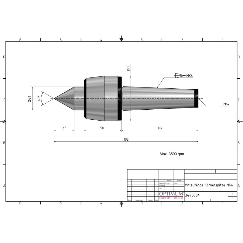 Varf centrare rotativ MK 4 pentru strunguri metal