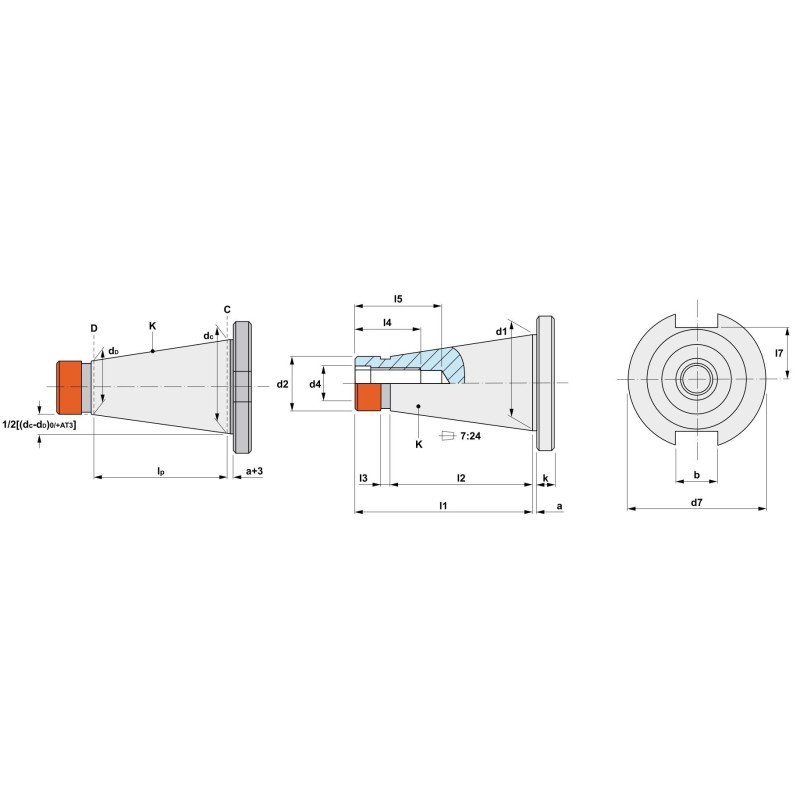 Portscula DIN 2080 SK 40/50 mm, precizie pentru frezat