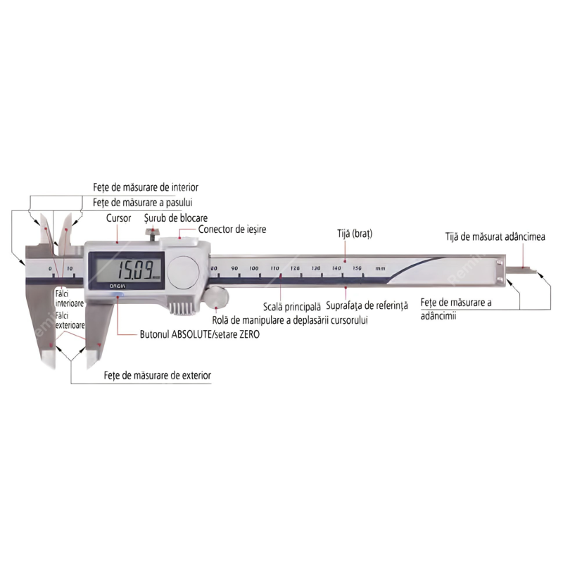 Subler digital DIGI-MET IP67, 150mm, cu display