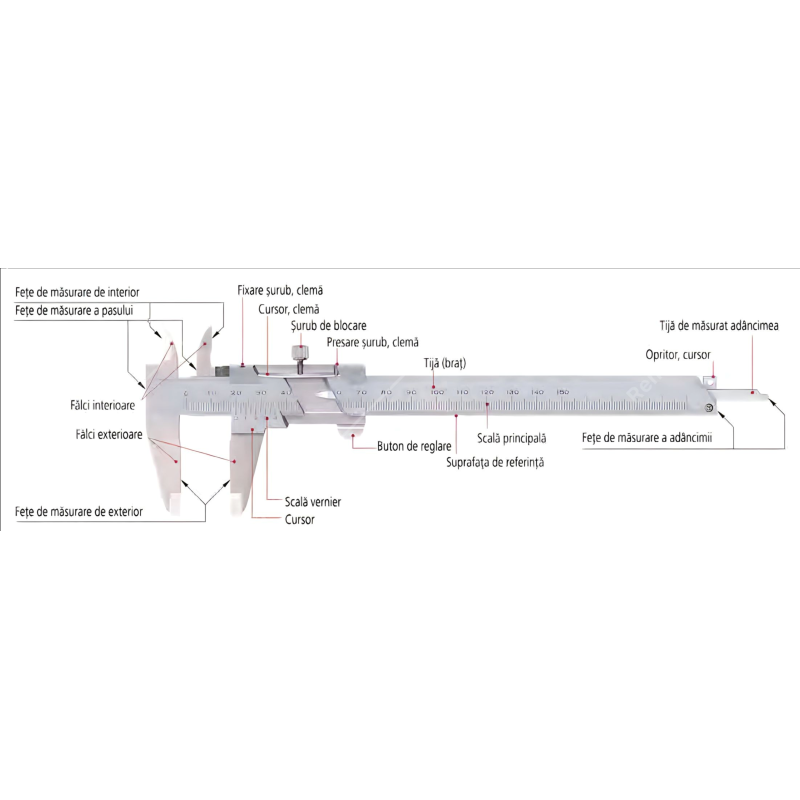 Subler vernier aluminiu 200mm pentru masuratori precise